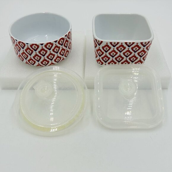 Set Of 2 Dash of That Lidded Stoneware Bowls Square Round Storage - Picture 6 of 12